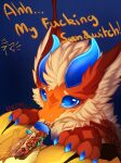 absurd_res blue_eyes cheek_tuft cute_fangs dragon duo eastern_dragon eating eating_food facial_tuft fangs female first_person_view fluffy food fur furred_dragon furred_scalie hi_res holding_food holding_object jingyu_(keigo) keigo_(keigo) keigoweigo long_tongue luffy_tail male male/female mythological_creature mythological_scalie mythology neck_tuft paws red_body scalie silly smile speech_bubble subway subway_(restaurant) tagme teeth text tongue tuft