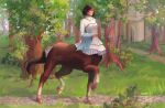 2022 artist_name bow_(feature) bow_ribbon breasts brown_body brown_fur centaur clothed clothed_female clothed_taur clothing detailed_background dress equid equid_taur european_mythology eyebrows female female_taur fingers forest forest_background fur grass greek_mythology hooves humanoid_pointy_ears humanoid_taur kaguml light_body light_skin mammal mammal_taur mythology outside plant pointy_ears quadruped small_breasts solo tail taur text topwear tree white_clothing white_dress
