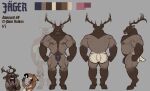 absurd_res anthro antlers biceps blue_clothing blue_underwear brown_body brown_fur bulge butt cervine clothed clothing colored_sketch dark_nipples deer deltoids dewclaw_hooves digital_drawing_(artwork) digital_media_(artwork) duo elk facial_hair fingers fluffy fluffy_chest front_view fur grey_background hi_res hooved_fingers hooves horn jager_(toiger) jockstrap jockstrap_bulge jockstrap_only male mammal model_sheet multicolored_body multicolored_fur muscular muscular_anthro muscular_male new_world_deer nipples pecs pubes rear_view roosevelt_elk side_view simple_background sketch solo toiger topless triceps underwear underwear_only white-tailed_deer