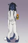 2018 2:3 anthro beverage biped black_hair black_nose bottomwear clothing digitigrade dipstick_tail domestic_cat ear_piercing energy_drink felid feline felis fuf fur grey_body grey_fur hair half-closed_eyes hi_res holding_beverage holding_energy_drink holding_object long_hair male mammal markings narrowed_eyes pajamas pants piercing shirt solo tail tail_markings tired topwear white_bottomwear white_clothing white_markings white_pants white_shirt white_topwear