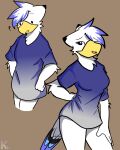 2020 4:5 absurd_res anthro avian beak biped bird black_eyes blue_body blue_feathers blush bottomless breasts cleavage clothed clothing colored confusion deulis_(kangwolf) digital_drawing_(artwork) digital_media_(artwork) dot_eyes feathers female gradient_clothing gradient_shirt hi_res kangwolf looking_at_viewer multiple_angles open_mouth oversized_clothing oversized_shirt oversized_topwear pulling_shirt question_mark shirt shirt_only side_by_side signature simple_background simple_eyes smile solo t-shirt tail tail_feathers tan_background tight_clothing tight_shirt tight_topwear topwear topwear_only white_body white_feathers yellow_beak