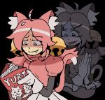 2026 absurd_res ahoge animal_humanoid bell black_background blep bottomwear breasts cat_humanoid cat_tail clothing cute_fangs darkner deltarune domestic_cat duo eyebrows fangs felid felid_humanoid feline feline_humanoid felis female female/female ghost ghost_tail gloves hair hand_holding hands_together handwear heart_symbol hi_res humanoid iluvrabbitz inner_ear_fluff irritable_ghost_(deltarune) light_body light_skin lightner mad_mew_mew magazine mammal mammal_humanoid mew_mew_(undertale) pink_(deltarune) pink_clothing pink_hair raised_eyebrow simple_background skirt spirit teeth tongue tongue_out translucent translucent_body tuft undertale_(series) white_bottomwear white_clothing white_gloves white_handwear white_skirt