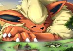 ambiguous_gender biped bottomwear brown_hair campfire camping camping_tent claws clothed clothing cloud colored digital_drawing_(artwork) digital_media_(artwork) duo eeveelution extreme_size_difference eyes_closed feral firerai flareon fluffy fur generation_1_pokemon gentle_giant grass hair head_tuft human larger_ambiguous larger_feral log macro macro_ambiguous macro_feral male mammal neck_tuft nintendo one_fang outside plant pokemon pokemon_(species) pokemon_trainer quadruped red_body red_fur s2-freak size_difference sky sleeping sleeping_on_another sleeping_together smaller_human smaller_male story story_at_source story_in_description tent toe_claws topwear tree tuft watermark wood yellow_body yellow_fur