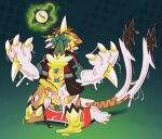 2026 absurd_res brown_hair claws clothed clothing clothing_lift clothing_pull crownedvictory erection felid finger_claws forked_tail generation_9_pokemon genitals goo_creature goo_transformation gradient_background green_background green_eyes hair hi_res hypnotic_eyes jacket legendary_pokemon mammal mega_evolution mega_stone mega_zeraora mid_transformation nintendo partially_clothed penis pocat pokemon pokemon_(species) ringed_eyes shiny_pokemon shirt shirt_in_mouth shirt_lift shirt_pull shirt_up simple_background slime spike_growth spikes spikes_(anatomy) striped_body stripes tagme tail toe_claws topwear topwear_pull transformation underwear underwear_down unusual_anatomy unusual_tail yellow_body zeraorite