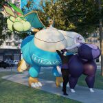 1:1 3d_(artwork) anthro big_breasts big_butt blender_(artwork) breast_squish breasts butt cherry_(darkdraketom) city claws cleavage clothed clothing darkdraketom digital_media_(artwork) dragonite electronics female flygon generation_1_pokemon generation_3_pokemon generation_6_pokemon glistening glistening_body glistening_skin goodra group headpat headphones hi_res huge_breasts huge_butt human hyper hyper_breasts hyper_butt kiwi_(darkdraketom) larger_female looking_at_another male mammal nintendo park pokemon pokemon_(species) shirt size_difference skye_(darkdraketom) smaller_male smile squish talking_to_another text text_on_clothing text_on_shirt text_on_topwear thick_thighs topwear tube_top walking walking_together wings