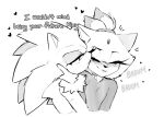 absurd_res anthro blaze_the_cat blush dialogue domestic_cat duo eulipotyphlan eyes_closed felid feline felis female hair heart_symbol heartbeat hedgehog hero hi_res ki0nyxie kiss_on_cheek kissing lidded_eyes male male/female mammal monochrome ponytail princess romantic romantic_couple royalty sega smile sonic_the_hedgehog sonic_the_hedgehog_(series) text