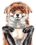 2019 ambiguous_gender beverage black_claws black_nose black_pawpads canid canine claws coffee coffee_mug container countershade_fur countershading cup detailed detailed_fur eyes_closed feral fox front_view fur guide_lines half-length_portrait hi_res holding_container holding_cup holding_object holly_simental leg_markings mammal markings painting_(artwork) pawpads pen_(artwork) pivoted_ears portrait red_fox shaded signature socks_(marking) soft_shading solo traditional_media_(artwork) true_fox watercolor_(artwork) whiskers