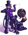 a_guy_somewhere all_fours anthro anthro_on_anthro badger bdsm boots canid canine cigar clothed clothing collar cuff_(restraint) dominant dominant_anthro dominant_male drone dronesuit duo footwear forced forced_smoking fully_clothed gas_mask hat headgear headwear hi_res holding_cigar holding_object hypnosis kneeling latex latex_boots latex_clothing latex_footwear latex_skinsuit lidded_eyes male male/male male_anthro mammal mask mind_control mustelid musteline open_mouth restraints shoes simple_background skinsuit smoke smoking_fetish standing submissive submissive_anthro submissive_male suit_jacket suit_symbol tight_clothing tongue tongue_out top_hat white_background