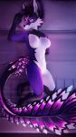  3d_(artwork) absurd_res anthro bed bedroom_eyes blender_(software) blender_cycles digital_media_(artwork) exhibitionism feathers female fur furniture hi_res high-angle_view invalid_tag itsjag jex looking_at_viewer lying narrowed_eyes on_back paws purple_body purple_fur seductive solo 