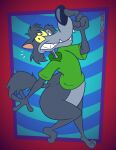 2025 3_toes 4_fingers abstract_background alternate_version_at_paywall anthro arched_back arched_foot bared_teeth barefoot belly bent_leg big_butt big_tail biped black_eyes black_nose bottom_heavy bottomless bottomless_anthro bottomless_male bubble_butt butt canid canine canis cheek_tuft clenched_teeth clothed clothing colored curling_toes curvy_figure devious devious_grin digital_drawing_(artwork) digital_media_(artwork) eyebrows facial_tuft fangs feet finger_on_nose fingers flat_colors fluffy fluffy_tail fur gavanzude glance green_clothing green_shirt green_t-shirt green_topwear grey_belly grey_body grey_fur grin grinning_at_viewer hand_on_nose head_tuft hi_res high-angle_view huge_butt humanoid_feet humanoid_hands humanoid_heel lines_drawn looking_aside looking_aside_at_viewer looking_at_viewer male mammal mischievous mischievous_smile multicolored_body multicolored_fur on_one_leg open_mouth open_smile pattern_background paws pear-shaped_figure pink_inner_ear pinup plantigrade pointy_ears pose raised_eyebrow raised_heel sharp_teeth shirt shirt_only signature simple_background smile smiling_at_viewer smirk smirking_at_viewer snaggle_tooth sneaking solo spine splayed_fingers spread_fingers standing striped_background t-shirt t-shirt_only tail teeth teletoon tiptoes toes toony toothy_grin topwear topwear_only tuft two_tone_body two_tone_fur walking wide_hips wolf wolf_(wolf_and_gopher) wolf_and_gopher yellow_sclera