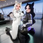 1:1 2026 3d_(artwork) absurd_res alternative_fashion animal_humanoid big_breasts big_butt black_bodysuit black_clothing black_eyeshadow black_footwear black_gloves black_hair black_handwear black_high_heels black_jacket black_lipstick black_skinsuit black_topwear blue_eyes blurred_background bodysuit boots breasts butt carpet cat_humanoid chair chromatic_aberration city cityscape clothing cropped_jacket day digital_media_(artwork) duo eyebrows eyelashes eyeshadow fangs felid felid_humanoid feline feline_humanoid female footwear furniture glistening glistening_bodysuit glistening_clothing glistening_gloves glistening_handwear glistening_lips glistening_skinsuit gloves goth hair hand_behind_back hand_on_leg hand_on_own_leg hand_on_own_thigh hand_on_thigh handwear hi_res high_heeled_boots high_heels humanoid inner_ear_fluff inside jacket kneeling latex latex_bodysuit latex_clothing latex_gloves latex_handwear latex_skinsuit lips lipstick long_hair looking_at_viewer makeup mammal mammal_humanoid navel_outline office_chair on_ground open_mouth open_smile platform_footwear platform_heels racing_suit raised_eyebrow red_lips reflective_floor shoes skinsuit smile smiling_at_viewer solek_(artist) solga_(solek) square_crossover teeth tight_clothing topwear tuft white_bodysuit white_clothing white_eyebrows white_hair white_jacket white_skinsuit white_topwear wide_hips window