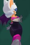 2022 anthro armwear bat biped breasts butt butt_focus clothed clothing digital_media_(artwork) digital_painting_(artwork) elbow_gloves eyeshadow female fur gloves handwear hi_res looking_at_viewer looking_back makeup mammal membrane_(anatomy) membranous_wings mighty-whydah painting_(artwork) rear_view rouge_the_bat sega simple_background solo sonic_the_hedgehog_(series) white_body white_fur wings