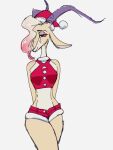 3:4 antelope anthro blonde_hair bovid breasts christmas christmas_clothing christmas_headwear clothing costume disney eyeshadow female gazelle gazelle_(zootopia) gold_body hair hair_dye hair_over_eye hands_behind_back happy hat headgear headwear hi_res holidays horn kurkindan looking_at_viewer looking_forward makeup mammal pinup pose red_clothing red_eyes red_eyeshadow red_hair santa_costume santa_dress santa_hat smile smiling_at_viewer solo zootopia