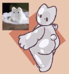 absurd_res ambiguous/ambiguous ambiguous_gender anthro anthrofied big_butt bubbleberrybasket butt dessert digital_media_(artwork) domestic_cat expressionless felid feline felis food food_creature gelatin gelatinous glistening glistening_body goo_creature hi_res jelly_(food) looking_back mammal nude pixel_(artwork) pudding reference_image slightly_chubby solo tail tan_body thick_thighs translucent white_body wide_hips