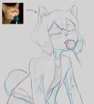 absurd_res anthro brand_new_animal candy canid canine clothing dessert digital_drawing_(artwork) digital_media_(artwork) eyes_closed female fluffy fluffy_tail food hair hi_res jacket just_thammi kneeling licking_lollipop lollipop mammal michiru_kagemori raccoon_dog reference_image round_ears short short_hair simple_background sketch slim small_eyebrows solo studio_trigger tail tanuki topwear