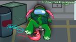 16:9 alien among_us among_us_(cartoon) anal anal_oviposition anthro bodily_fluids bottomless box caught clothed clothing container cornered crotch_tentacles cyan_(among_us) detailed_background dialogue discovery egg egg_bulge genitals green_(among_us) group hat headgear headwear hi_res hoodie impostor_(among_us) innersloth lube_in_ass male nonbinary_(lore) offscreen_character oviposition parasite_in_control pawpads paws penis pregnant pregnant_male red_(among_us) redesign sweat tail tentacles topwear trio username visor watermark whycuzweplayingbendy widescreen