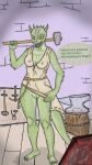  anthro apron argonian athletic athletic_female barefoot bethesda_softworks blacksmith brick_wall claws clothed clothing clothing_lift deraban feet female female_focus flashing flashing_pussy genitals green_body green_scales hammer hi_res holding_object holding_weapon horn looking_at_viewer nipple_outline open_mouth partially_clothed patched_clothing pickaxe presenting presenting_pussy pussy scales scalie sharp_claws sharp_teeth skyrim solo speech_bubble spiked_tail spikes spikes_(anatomy) standing tail teeth text the_elder_scrolls thick_thighs tools upskirt wall_(structure) weapon wood_floor yellow_eyes 