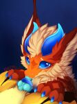 absurd_res animal_genitalia animal_penis anthro blue_eyes blue_penis canine_genitalia canine_penis cheek_tuft cute_fangs dragon duo eastern_dragon facial_tuft fangs fellatio female first_person_view fluffy fur furred_dragon furred_scalie genital_focus genitals hi_res jingyu_(keigo) keigo_(keigo) keigoweigo knot knotted_penis licking long_tongue luffy_tail mythological_creature mythological_scalie mythology neck_tuft oral paws penile penis penis_focus penis_lick red_body scalie sex sheath smile tagme teeth tongue tongue_out tuft