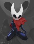 2026 2_horns absurd_res arachnid areola arthropod artist_name biped blush breasts clothing cuinko english_text female fingers genitals hi_res hollow_knight_(franchise) horn hornet_(hollow_knight) kneeling nipples red_clothing solo spider team_cherry text vulva white_text