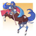 1:1 2025 alternate_form alternate_species blue_hair blue_tail blush brown_body brown_fur centaur clothed clothed_female clothed_taur clothing embarrassed equid equid_taur european_mythology eyebrow_through_hair eyebrows eyelashes female female_taur fingerless_gloves fingers fur gloves greek_mythology hair handwear hi_res holding_melee_weapon holding_object holding_sword holding_weapon hooves humanoid_taur iris light_body light_skin lucina_(fire_emblem) mammal mammal_taur melee_weapon mythology pupils quadruped redesign smuglady solo sword tail taur taurified topwear translucent translucent_hair weapon