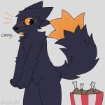 1:1 2026 ambiguous_gender anthro arm_tuft artist_name big_ears big_tail biped black_body black_eyebrows black_eyes black_fur black_nose black_tail blush blush_lines bucket bucket_of_chicken canid canine casualties:_unknown cheek_tuft chest_tuft chicken_meat chicken_wings colored container crotch_tuft dialogue digital_drawing_(artwork) digital_media_(artwork) dipstick_tail elbow_tuft ellipsis english_text expie_(gunsawian) eyebrows facial_tuft fangs fluffy fluffy_chest fluffy_tail food fox fur glistening glistening_eyes gunsawian handpaw happy head_tuft hi_res hybrid looking_at_food looking_at_object mammal markings meat murid murine nude nude_ambiguous nude_anthro omg open_mouth orange_blush orange_body orange_fur orange_sclera orange_tail_tip orange_tongue paws pupils raised_tail rat rodent shoulder_tuft simple_background slit_pupils snout solo spikes spikes_(anatomy) standing tail tail_markings tail_tuft teeth text tongue tuft watermark white_background zhodholm