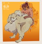 ally_cream anthro big_breasts big_butt breasts butt capybara caviid duo female femboy green_eyes hair hi_res male mammal muscular rodent