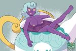  bathing big_breasts blue_hair breasts female generation_8_pokemon hair hi_res humanoid illya_(shadyshadsie) looking_at_viewer nintendo nipples nude pokemon pokemon_(species) polteageist purple_body solo solo_focus sudsypup teapot yellow_eyes yellow_nipples 