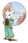 2010 2_horns anthro biped bovid capcom caprine cheek_scar clothed clothed_anthro clothed_male clothing cloud cloven_hooves facial_scar frown goat hands_together hoof_hands hooved_plantigrade hooved_toes hooves horn kung_foo_kid male male_anthro mammal mega_man_(series) mega_man_star_force mountain plantigrade scar solo standing watchfire0609
