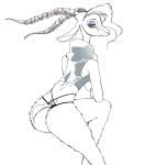 antelope anthro black_clothing black_thong black_underwear blue_clothing blue_jacket blue_topwear bovid butt clothed clothed_anthro clothed_female clothing disney ears_down eyeshadow female gazelle gazelle_(zootopia) hair hair_over_eye happy hi_res horn jacket kurkindan looking_at_viewer makeup mammal pinup pivoted_ears pose sketch solo tail tail_down thong topwear underwear zootopia
