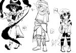  3others adapted_costume androgynous ascot baggy_pants belt belt_buckle boots buckle choker cine_hamal collarbone collared_jacket commentary crop_top cropped_jacket crossed_belts english_commentary enraku_tsubakura enriolhc expressionless eye_of_senri eye_on_hat final_fantasy final_fantasy_xiv frilled_headwear frilled_thighhighs frills frown full_body greyscale hair_between_eyes happy hat heart height_difference highres holding holding_paint_palette holding_paintbrush hood hood_down hooded_jacket ink ink_on_face ink_on_hands jacket jewelry kuzu_suzumi len'en long_hair_between_eyes long_skirt long_sleeves looking_at_another midriff military_uniform mob_cap monochrome multiple_belts multiple_others navel necklace one_eye_closed open_clothes open_jacket open_mouth other_focus oversized_object paint_palette paintbrush pants pants_under_skirt parody parted_lips pointy_boots poncho puffy_long_sleeves puffy_sleeves rabbit scarf shitodo_kuroji shoe_belt short_hair shorts showgirl_skirt simple_background skirt sleeve_cuffs sleeves_past_wrists smile spoken_heart standing teeth thigh_boots thighhighs top_hat translation_request triangular_headpiece turban upper_teeth_only white_background 