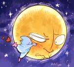  2others artist_name betelgzart blue_skin blush colored_skin commentary english_commentary family_members_(rhythm_tengoku) full_moon highres hug moon multiple_others night no_humans rhythm_tengoku rhythm_tengoku_miracle_stars sky sparkle star_(sky) starry_sky the_moon_(rhythm_tengoku) 