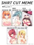  5girls :3 :o ;o ahoge amairo_islenauts animal_ears aqua_eyes aqua_hair areola_slip arihara_nanami ayachi_nene ayachi_nene_(witch) bare_shoulders belt belt_bra black_cloak black_hat blonde_hair blue_eyes blush breasts cafe_stella_to_shinigami_no_chou censored chinese_commentary cleavage cloak closed_mouth collarbone collared_shirt commentary_request company_connection covered_nipples covering_privates cropped_sweater english_text eyes_visible_through_hair food food_in_mouth glasses grey_hair hair_between_eyes hair_down hair_ornament hat heart highres imoe_(1017933989) jewelry large_breasts long_hair looking_at_viewer masaki_gaillard medium_hair melting midriff mouth_hold multiple_drawing_challenge multiple_girls naked_shirt necklace no_bra nose_blush novelty_censor nude_cover official_alternate_hairstyle one_eye_closed one_side_up open_clothes open_mouth open_shirt orange_hair pink_belt pink_sweater popsicle popsicle_in_mouth purple_eyes red_eyes red_hair ribbed_sweater riddle_joker sanoba_witch shikibe_mayu shirt shirt_cut_meme simple_background skindentation smile sound_effects starfish straight_hair sumizome_nozomi sweater tears towel twintails twitter_username underboob upper_body v_arms white_background white_shirt wolf_ears wolf_girl x_hair_ornament yuzusoft 