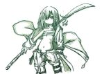  1boy arms_at_sides baka_to_test_to_shoukanjuu bare_shoulders bell chest_sarashi coat collarbone commentary_request contrapposto cowboy_shot danna_(another13) double-parted_bangs floating_clothes hair_between_eyes hair_ornament hairclip holding holding_behind_back holding_polearm holding_weapon holding_weapon_behind_back jingle_bell kinoshita_hideyoshi looking_at_viewer male_focus medium_hair monochrome multiple_hairclips naginata navel open_clothes open_coat open_fly open_shorts polearm reverse_grip sarashi serious short_shorts shorts sidelocks simple_background single_off_shoulder sketch solo standing trap v-shaped_eyebrows weapon white_coat 
