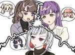  6+girls :< black_hair black_sweater blonde_hair braid colored_inner_hair commentary crown_braid earrings fang fang_out fujishima_megumi fujishima_megumi_(post-graduation_casual) green_eyes grey_hair grey_jacket hair_ornament half-closed_eye half_updo heart heart_necklace hinoshita_kaho jacket jewelry llkapital long_hair love_live! love_live!_hasu_no_sora_jogakuin_school_idol_club medium_hair multicolored_hair multiple_girls murano_sayaka necklace open_clothes open_jacket orange_hair osawa_rurino otomune_kozue otomune_kozue_(post-graduation_casual) ponytail purple_eyes rabbit_hair_ornament red_eyes red_hair shirt short_hair sidelocks spoken_character star_(symbol) star_earrings sweater turtleneck turtleneck_sweater twintails two_side_up uneven_eyes virtual_youtuber white_shirt yugiri_tsuzuri yugiri_tsuzuri_(post-graduation_casual) 