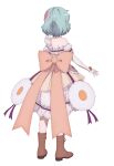  1girl anime_coloring aqua_hair boots brown_boots choker detached_sleeves dress elbow_gloves facing_away frilled_choker frilled_dress frilled_skirt frills from_behind full_body gloves hair_ornament highres magical_daisy magical_girl mahou_shoujo_ikusei_keikaku mahou_shoujo_ikusei_keikaku_restart official_art puffy_detached_sleeves puffy_sleeves purple_ribbon ribbon second-party_source short_hair simple_background single-shoulder_dress skirt solo standing transparent_background white_choker white_gloves 