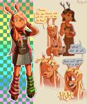  2girls antlers artist_name blonde_hair blue_eyes brown_hair buck_teeth december_holiday deer_antlers deltarune design_speculation ear_piercing headphones highres horns loose_socks medyrick multiple_girls my_chemical_romance noelle_holiday piercing pointy_ears print_shirt raccoon_tails_(hairstyle) scene_fashion shirt siblings sisters socks teeth utdr_(toby_fox) 