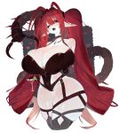  1girl abdomen_tail absurdres breasts bug centipede centipede_tail choker cocktail_glass commentary commission cropped_legs cup drink drinking_glass ear_piercing english_commentary hazzulicious_(vtuber) heart highres holding holding_drink huge_breasts indie_virtual_youtuber long_hair open_mouth piercing red_choker red_eyes red_hair sharp_teeth simple_background teeth usa37107692 very_long_hair virtual_youtuber white_background 