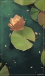  border falling_petals flower from_above highres lily_(flower) lily_pad nature no_humans notaxuaxi original painterly petals ripples scenery water 