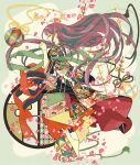  1girl arrow_(projectile) ball barefoot black_kimono border brown_hair camellia_print closed_eyes closed_mouth commentary eyeshadow fading_border falling_petals floating_hair floral_print floral_print_kimono fringe_trim from_side full_body green_border green_shawl hair_between_eyes hamaya hari611 japanese_clothes kimono layered_kimono leaf_print long_hair makeup matsu_symbol multicolored_kimono original own_hands_clasped own_hands_together petals pink_eyeshadow pink_petals plum_blossom_print print_kimono profile red_kimono red_sash round_window sash shawl simple_background smile solo tassel temari_ball two-sided_fabric very_long_hair waist_sash white_background wide_sleeves window 