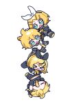  >_< 1girl 2boys 2girls absurdres arm_warmers black_arm_warmers black_leg_warmers black_sailor_collar black_shorts blonde_hair blush_stickers bow_hairband brother_and_sister chibi chibi_only closed_eyes commentary double-parted_bangs dual_persona hair_ornament hairband hairclip highres human_stacking kagamine_len kagamine_rin leg_warmers miratsu_(miratsu169) multiple_boys multiple_girls neckerchief necktie open_mouth parallel_hairclips parted_bangs sailor_collar shirt short_hair short_sleeves shorts siblings sleeveless sleeveless_shirt twins vocaloid white_hairband white_shirt x_hair_ornament yellow_neckerchief yellow_necktie 