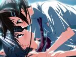  2000s_(style) 2girls blush breasts capelet cleavage game_asset hair_ornament hairclip hand_on_floor kagome_(traumatize) kita_high_school_uniform_(subarashiki_hibi) looking_at_another loose_necktie minakami_yuki multiple_girls necktie night non-web_source official_art parallel_hairclips parted_lips profile red_necktie school_uniform self-datamine shirt short_sleeves subarashiki_hibi variant_set visual_novel_cg wakatsuki_kagami white_capelet white_shirt yuri 