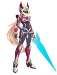  1girl absurdres armor armored_boots assault_visor biometal blonde_hair blue_eyes body_armor bodysuit boots breasts chest_jewel commission commissioner_upload covered_abs covered_navel crossed_belts cynthia_(mega_man_zx_zeta) elbow_gloves energy_gun energy_sword forehead_jewel full_body gauntlets gloves helmet high_heel_boots high_heels highres holster knee_armor knee_boots long_hair long_sidelocks looking_at_viewer mechanical_ears medium_breasts mega_man_(series) mega_man_zx model_z_(mega_man) non-web_source ponytail redesign shoulder_armor sidelocks solo sword thigh_holster thighs transparent_background uta_guipiy weapon 