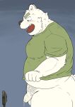  2023 anthro balls bear belly big_belly blush cellphone clothing genitals hi_res humanoid_genitalia humanoid_hands humanoid_penis kemono male mammal o_hashi2020 overweight overweight_male penis phone shirt small_penis smartphone solo topwear 