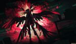  1boy absurdres backlighting block_head coldified feathered_wings full_body head_wings highres jacket looking_at_viewer male_focus minecraft_youtube multiple_wings night open_clothes open_jacket outdoors railing rekmiint solo standing wings 