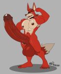  5_toes absurd_res anthro armpit_hair balls biceps big_balls big_penis body_hair canid canine choker erection eye_patch eyewear feet five_nights_at_freddy&#039;s flexing foreskin fox fox_tail foxy_(fnaf) genitals hi_res hook humanoid jewelry male mammal muscular muscular_male necklace nipples penis red_body rxq scar scottgames smile solo toes yellow_eyes 