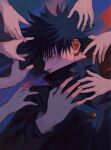  1boy black_hair blue_eyes fushiguro_megumi highres jujutsu_kaisen jujutsu_tech_uniform short_hair solo tomiokamon 