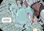  1boy 1girl absurdres after_rape anal bdsm blue_skin bondage bound colored_skin commission cum cum_in_ass dark-skinned_male dark_skin defeat dungeon faceless faceless_male futa_with_male futanari highres male_pubic_hair maxi_the_muse monster_girl original penis pink_eyes pizzlet pubic_hair shibari slime_(creature) slime_girl testicles 
