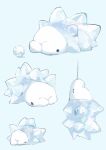  bug closed_eyes commentary ice larva n29w97zptb67768 no_humans pokemon pokemon_(creature) pokemon_focus simple_background snom solid_circle_eyes solo untranslatable_commentary 