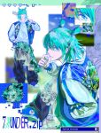  1boy aqua_eyes aqua_hair baseball_bat blue_jacket blue_shoes closed_mouth commentary_request double_bun hair_bun highres jacket jujutsu_kaisen kashimo_hajime long_hair loveiswhim mythical_beast_amber shoes solo 