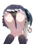  1girl absurdres aihara_tsubaki anger_vein ass bent_over black_hair black_panties black_skirt black_socks blunt_ends bob_cut cameltoe canian chinese_commentary commentary feet_out_of_frame fringe_trim from_behind green_scarf hand_on_own_arm highres kneehighs kneepits knees_together_feet_apart lace-trimmed_panties lace_trim long_sleeves medium_hair miniskirt ongeki panties pantyshot plaid_clothes plaid_scarf pleated_skirt scarf school_uniform shirt simple_background skirt socks solo speech_bubble spoken_anger_vein spoken_blush thighs underwear upskirt white_background white_shirt 